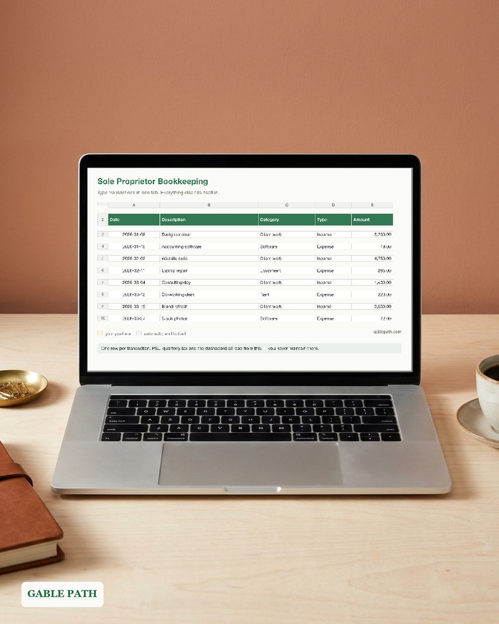 Cover image for Sole Proprietor Bookkeeping Spreadsheet, Self Employed 1099 Income Expense Tracker, Excel Google Sheets