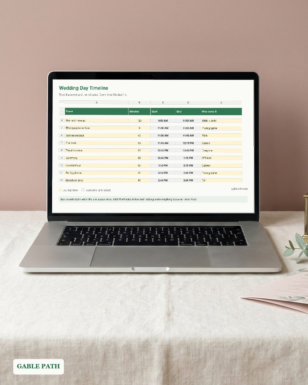 Cover image for Wedding Day Timeline Spreadsheet, Excel and Google Sheets, Run of Show Vendor Planner