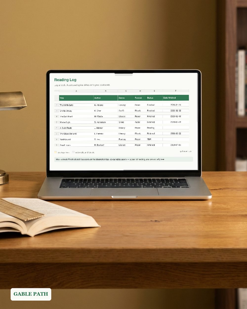 Cover image for Reading Log Spreadsheet, Virtual Bookshelf Book Tracker for Excel and Google Sheets, Reading Challenge